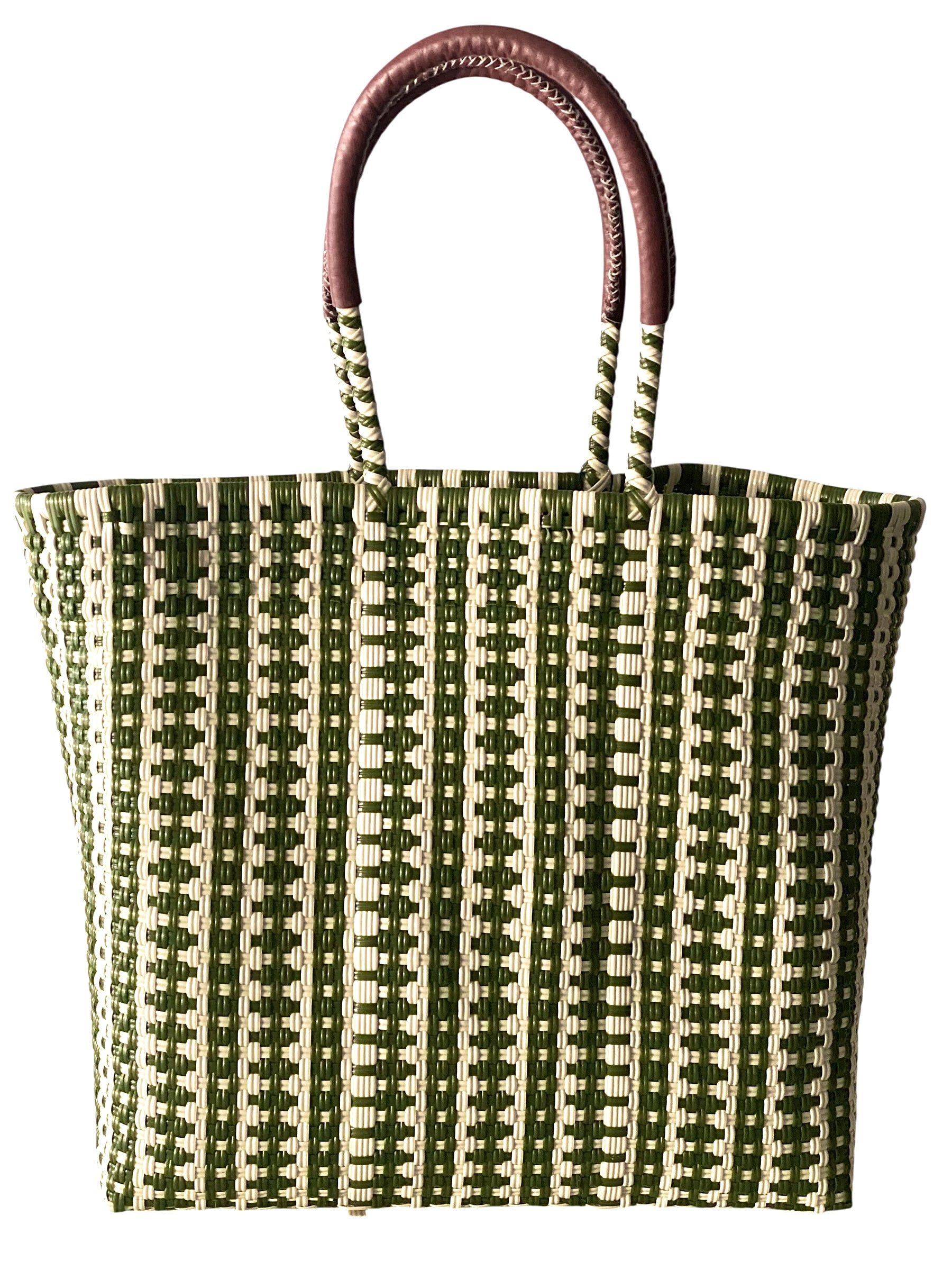 Recycled ♻️ Plastic Hunter Green & Ivory  Large Tote  Repurposed Leather