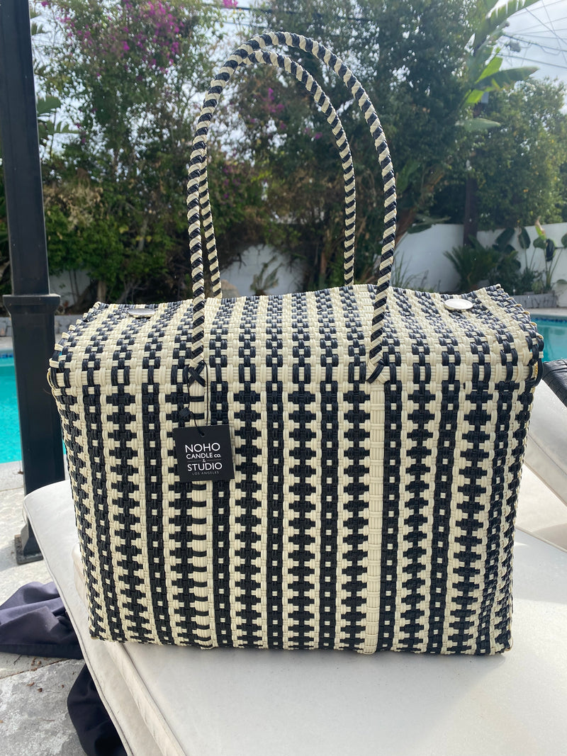 Recycled ♻️ Plastic Ivory Black Large Bag – NoHo Candle