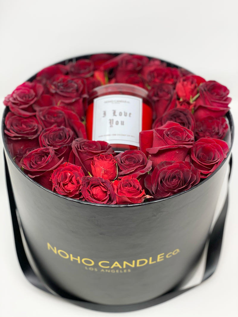 I Love You  / Te Amo Flower Box with small wood wick Candle.