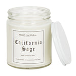 A clear 9oz jar with 8oz of white candle inside it.  The lid is white and screws on.
