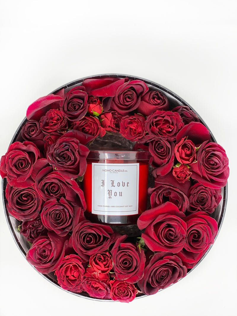 I Love You  / Te Amo Flower Box with small wood wick Candle.