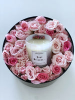 Just Because Flower Box with white iridescent 2 wick candle