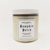 The 16-oz jar for the pumpkin patch candle.  It comes with a white lid and the color scheme is mostly white with some hints of black.  The candle comes in a glass jar.